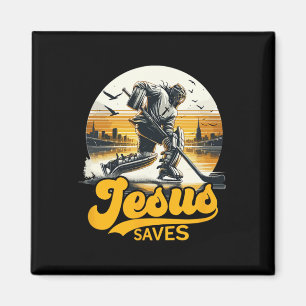 Hockey Jezus Redt Vintage Sport Fan Christelijk Ge Magneet