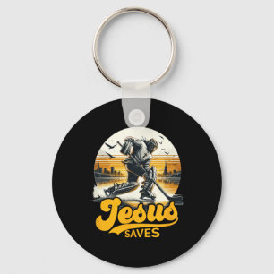 Hockey Jezus Redt Vintage Sport Fan Christelijk Ge Sleutelhanger