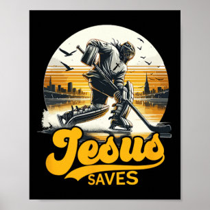 Hockey Jezus Slaat Oude Sport Fan Christelijke Gel Poster