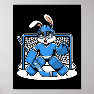 Hockey Keeper Bunny Blauwe Net Pads Stok Helm Poster