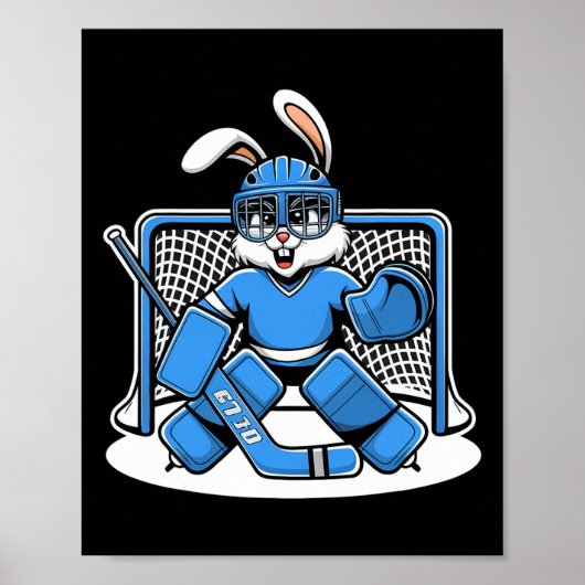 Hockey Keeper Bunny Blauwe Net Pads Stok Helm Poster (Voorkant)