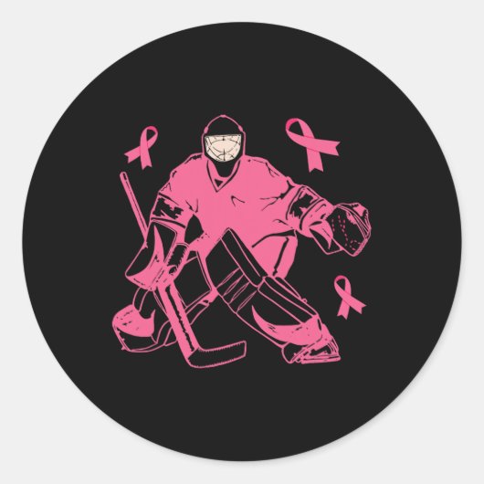 Hockey Keeper Pink Ribbon Borstkanker Awareness Ronde Sticker (Voorkant)