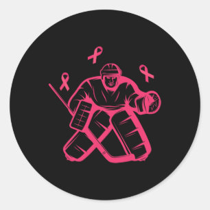 Hockey Keeper Pink Ribbon Borstkanker Awareness Ronde Sticker