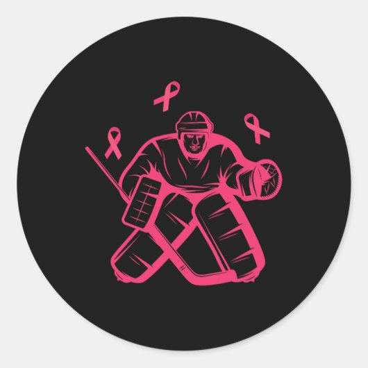 Hockey Keeper Pink Ribbon Borstkanker Awareness Ronde Sticker (Voorkant)