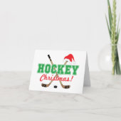 Hockey kerstkaart rood en groen met kerstmuts feestdagen kaart (Voorkant)