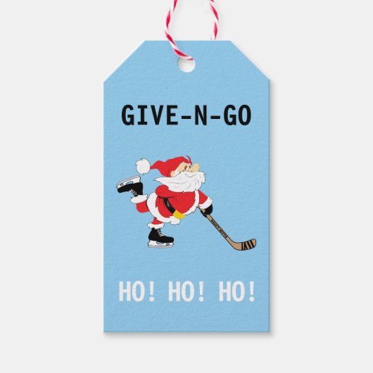 Hockey kerstkerstman geeft N Go Ho! Ho! Cadeaulabel (Voorkant)