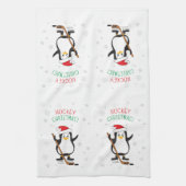 Hockey Kerstman Penguin Santa Hat Snowflakes Theedoek (Verticaal)