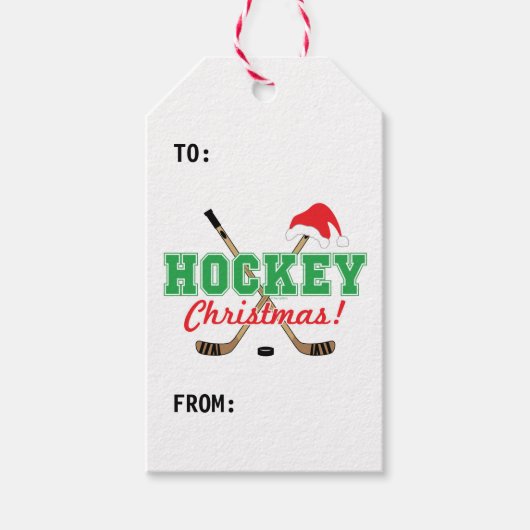 Hockey Kerstmis Hockey Sticks Santa Hat Cadeaulabel (Voorkant)