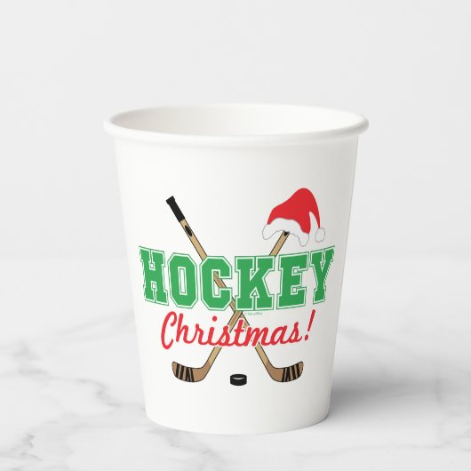 Hockey Kerstmis Hockey Sticks Santa Hat Papieren Bekers (Achterkant)