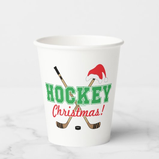 Hockey Kerstmis Hockey Sticks Santa Hat Papieren Bekers (Voorkant)