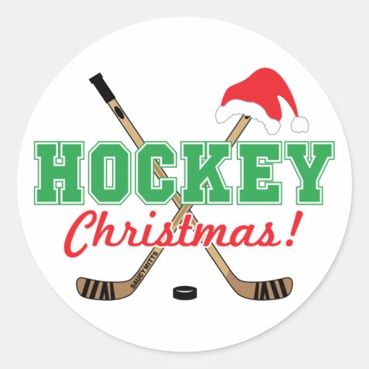 Hockey Kerstmis Hockey Sticks Santa Hat Ronde Sticker (Voorkant)