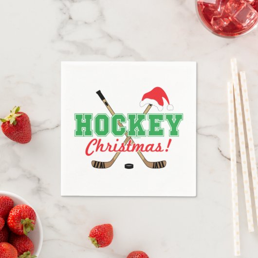 Hockey Kerstmis Hockey Sticks Santa Hat Servet (Insitu)