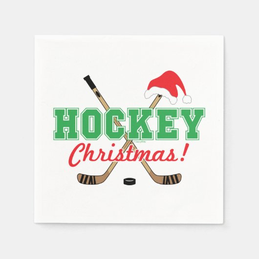 Hockey Kerstmis Hockey Sticks Santa Hat Servet (Voorkant)