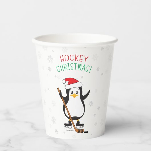 Hockey-kerstpinguïn Papieren Bekers (Voorkant)
