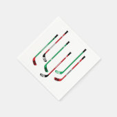 Hockey kerstrood en groene ockey sticks servet (Hoek)