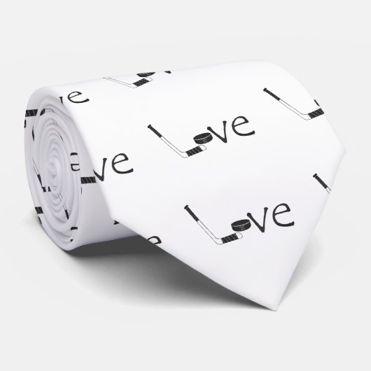 Hockey Love Stick en Puck Word Art Black Text Stropdas (Opgerold)