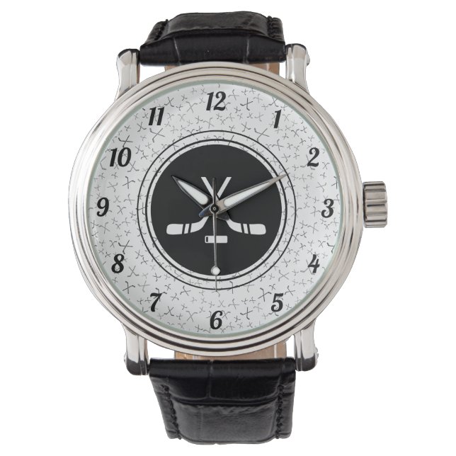 Hockey Lover Sportpatroon Zwart & Wit Stijlvol Horloge (Voorkant)