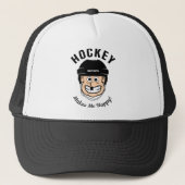 Hockey maakt me blij met Funny Cartoon Hockey Play Trucker Pet (Voorkant)