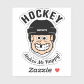 Hockey maakt me tevreden over Funny Cartoon Player Sticker (Vel)