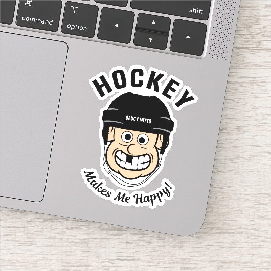 Hockey maakt me tevreden over Funny Cartoon Player Sticker (Detail)