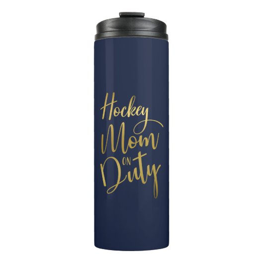 Hockey Mam On Duty Stylish Gold Script Navy Blue Thermosbeker (Voorkant)