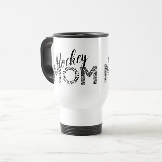 Hockey Mam Word Art Reisbeker (Voorkant links)