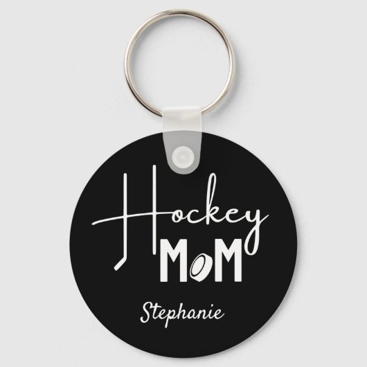Hockey mama Sleutelhanger calligrafie zwart wit (Voorkant)