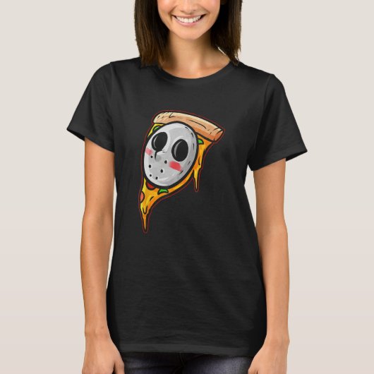 Hockey Mask Halloween Horror and Pizza T-shirt (Voorkant)