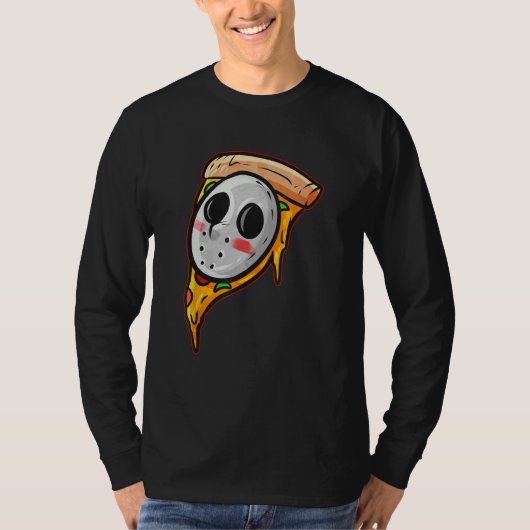 Hockey Mask Halloween Horror and Pizza T-shirt (Voorkant)