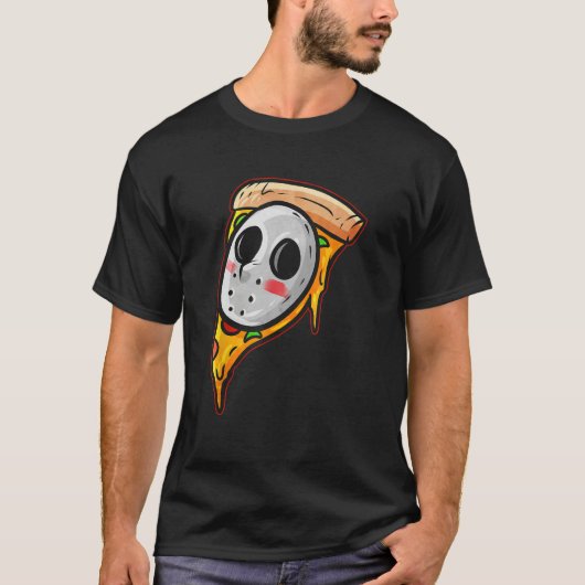 Hockey Mask Halloween Horror and Pizza T-shirt (Voorkant)