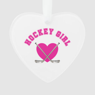 Hockey meisje roze hart ornament