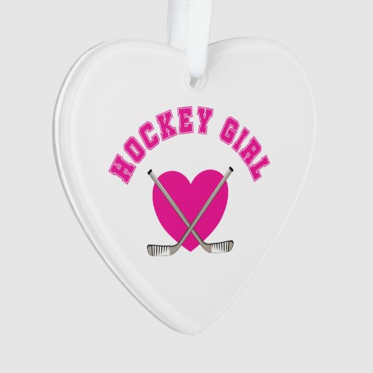 Hockey meisje roze hart ornament (voorkant)