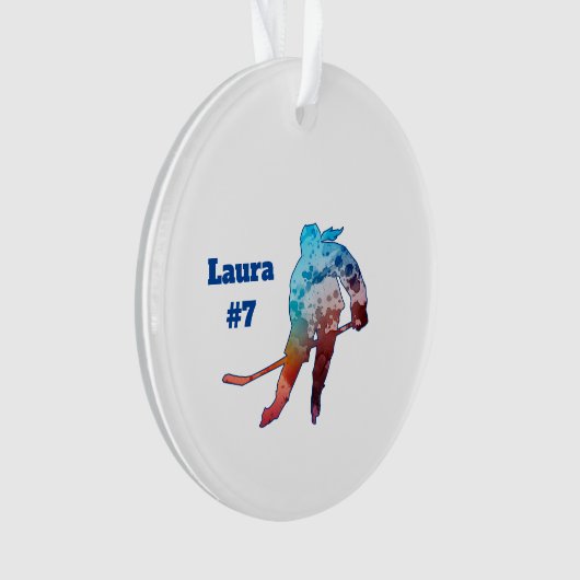 Hockey meisje silhouet Waterverf personaliseren Ornament (voorkant)