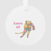 Hockey Meisje Silhouette Bruin Bloemen Naam Nummer Ornament (achterkant)