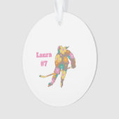Hockey Meisje Silhouette Bruin Bloemen Naam Nummer Ornament (voorkant)