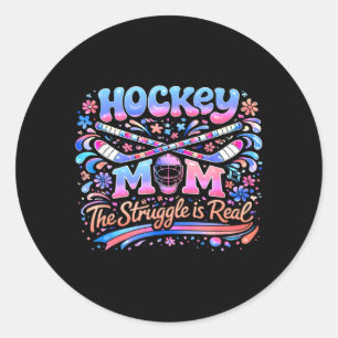 Hockey Moeder Roze Blauw Retro 70s Groovy Vintage Ronde Sticker