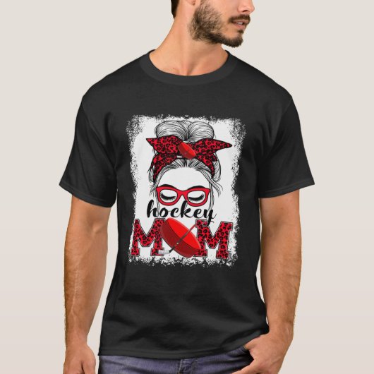 Hockey Mom Mother's Day Game Day Messy Bun Leopard T-shirt (Voorkant)