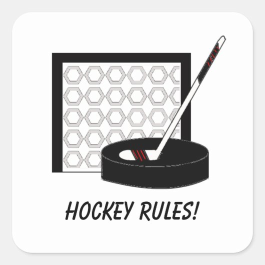 Hockey Net, Stick en Puck Vierkante Sticker (Voorkant)