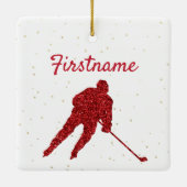 Hockey-Ornament - Rode glans-schaats en -speler Keramisch Ornament (Achterkant)