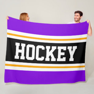 HOCKEY Paarse Zwart Wit Geel Racing Stripes Fleece Deken