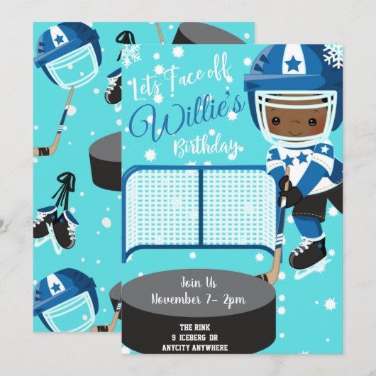 Hockey Party Birthday Invitation Kaart (Voorkant / Achterkant)