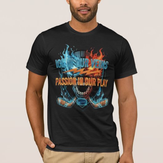 Hockey Passion: Ice & Fire Skull Graphic T-shirt (Voorkant)