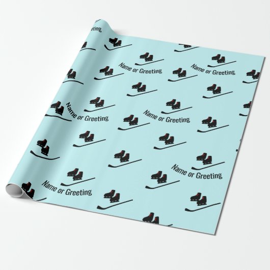 Hockey Pattern - Schaatsen en Stick Any Name / Tex Cadeaupapier (Uitgerold)
