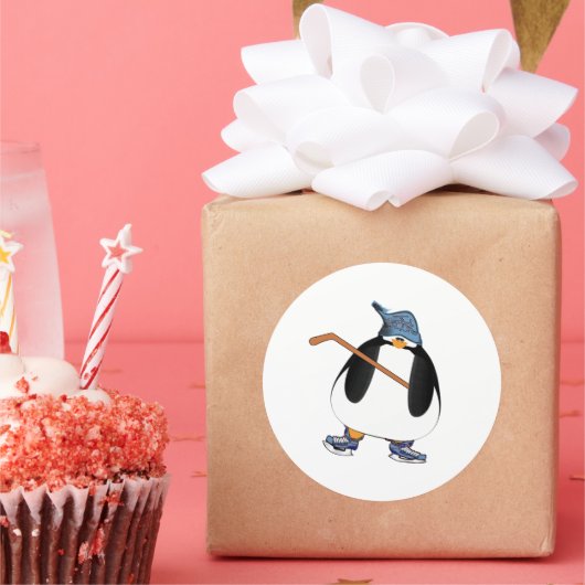 Hockey Penguin Ronde Sticker (Feest)