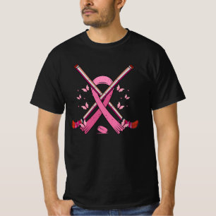 Hockey Pink Ribbon Breast Cancer Bewustheid Sport  T-shirt