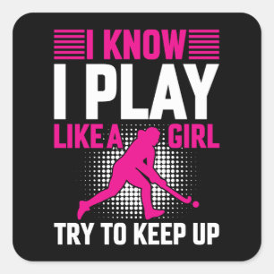 Hockey Play als een meisje keramisch Vierkante Sticker