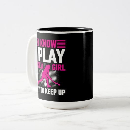 Hockey Play als een meisje Tweekleurige Koffiemok (Voorkant links)