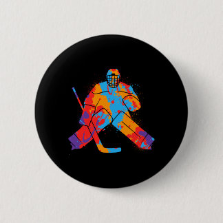 Hockey Player Colorful Goalkeeper Boys Ice Hockey Ronde Button 5,7 Cm