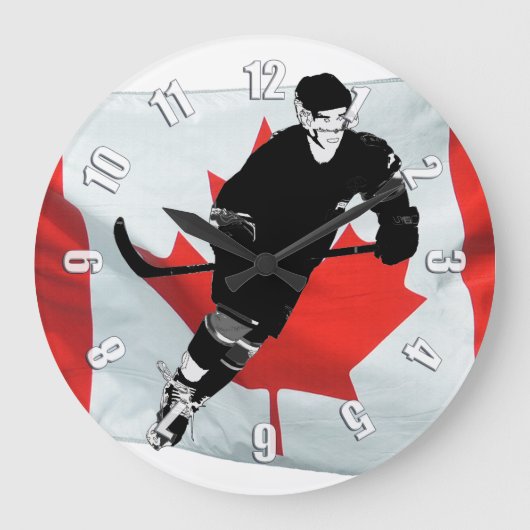 Hockey Player en Canadian Flag Grote Klok (Voorkant)