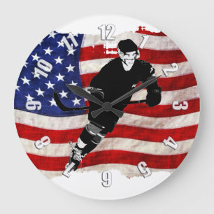 Hockey Player en Tattered US Flag Grote Klok